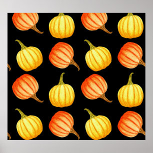 Poster Citrouille orange : Motif d'aquarelle transparente