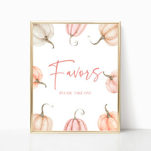 Poster Citrouille rose blanc Automne Fête Automne Faveurs