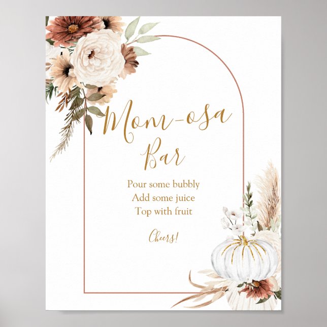 Poster Citrouille Rustic Boho Fall In Love Mom-osa Bar (Devant)