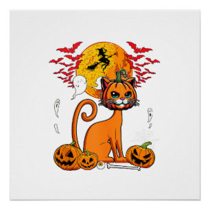 Poster Citrouille Sculptee Chat Horreur Tête Halloween Pr