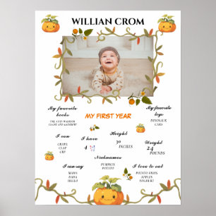 Poster Citrouille souriant mignon 1ère année Anniversaire