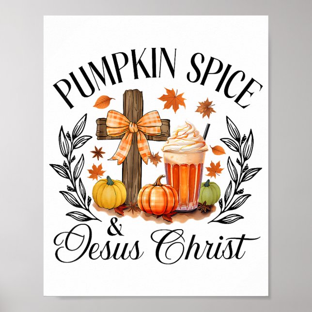 Poster Citrouille Spice Et Jésus Christ Cross Citrouille  (Devant)