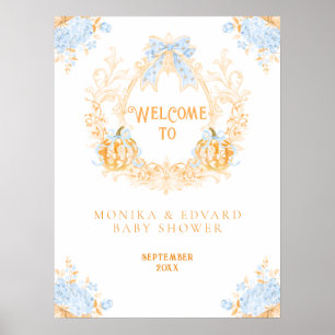 Poster Citrouille Toile Crest Elegant Baby shower garçon