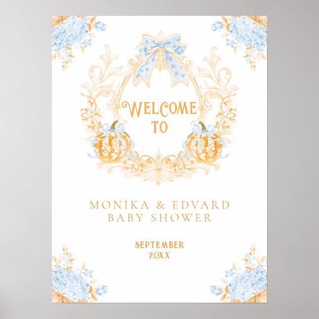 Poster Citrouille Toile Crest Elegant Baby shower garçon (Devant)