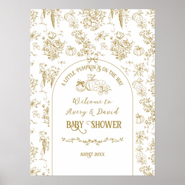 Poster Citrouille Toile Floral Neutral Baby shower Bienve (Devant)