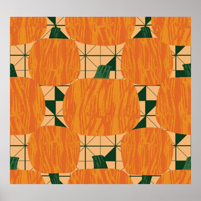 Poster Citrouille : Triangle géométrique rétro. (Devant)