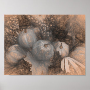 Poster Citrouille Vintage Sepia Grey Fall Sketch Art