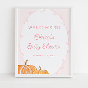 Poster Citrouille Whimsical Baby shower fille rose bienve