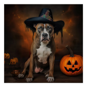 Poster Citrouilles d'Halloween effrayantes American Staff