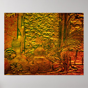 Poster Citrouilles et tiges de maïs sculptées Art de la n