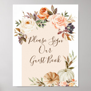 Poster Citrouilles Floral orange brûlé S'il vous plaît Si