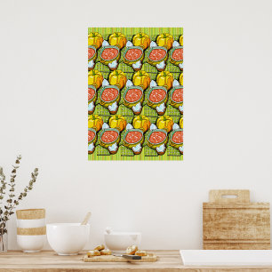 Poster Citrouilles, soupe et Arrière - plan rayé