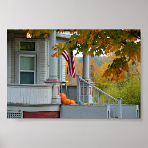 Poster Citrouilles sur un Porch Vermont en automne.
