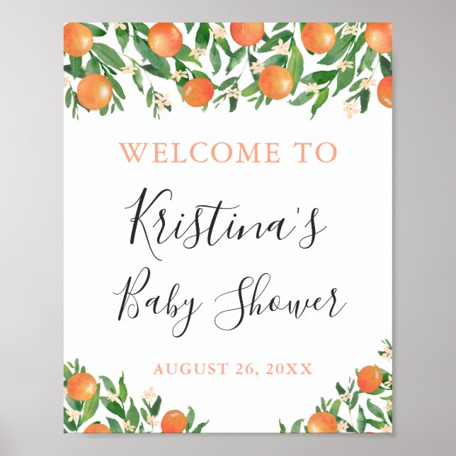 Poster Citrus Charcoal Little Cutie Baby shower Bienvenue (Devant)