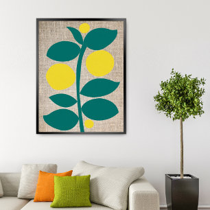 Poster Citrus citron Branche vert jaune Abstrait