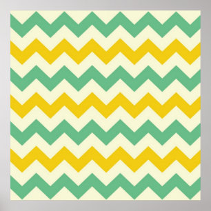 Poster Citrus et Lime Chevron Zigzags Jaune Vert