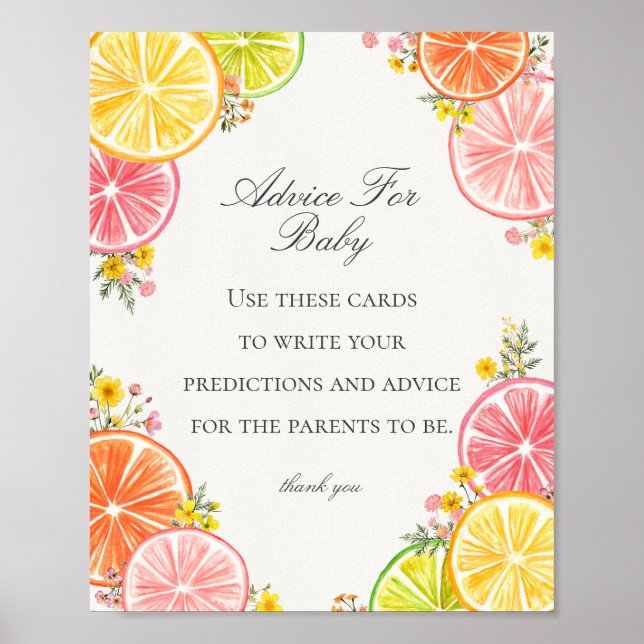 Poster Citrus Floral Little Cutie Conseils pour Baby Game (Devant)