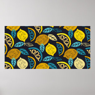Poster Citrus lime lemon doodle hand drawn pattern backgr