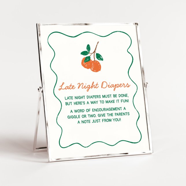 Poster Citrus Little Cutie Baby shower Late Night Diapés (Citrus Little Cutie Baby Shower Late Night Diapers Sign)