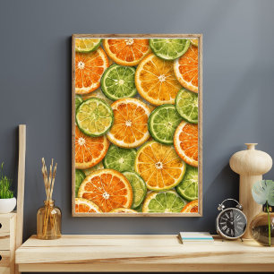 Poster Citrus Splash   Eau aquarelle d'orange, de citron 