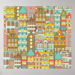 Poster City Panorama Croquis : Maisons Simples.