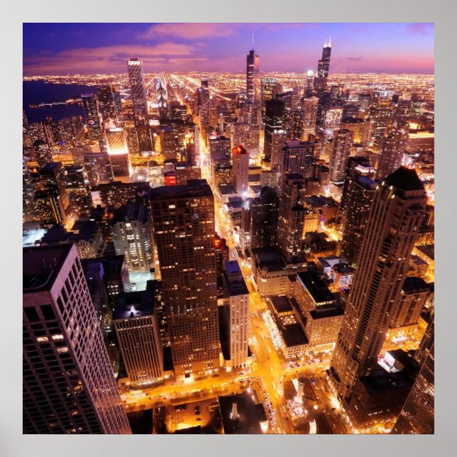 Poster Cityscape à Chicago la nuit (Devant)