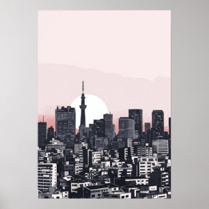 Poster Cityscape japonais vintage 90s Pop Art Prin