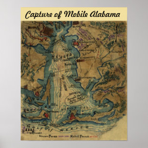 Poster Civil War - Capture of Mobile Alabama - Map