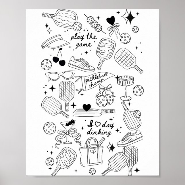 Poster Ckleball Doodles In Black On Beige Retro Comfort C (Devant)