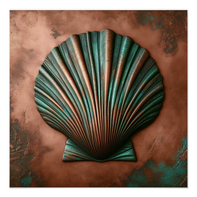 Poster Clam Shell Copper et Patina Beach House (Devant)