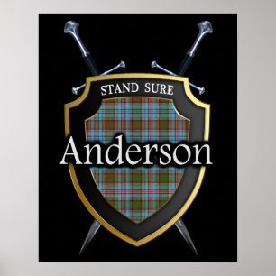 Poster Clan Anderson Tartan Scottish Shield & Swords