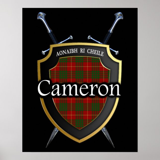 Poster Clan Cameron Tartan Scottish Shield & Swords (Devant)