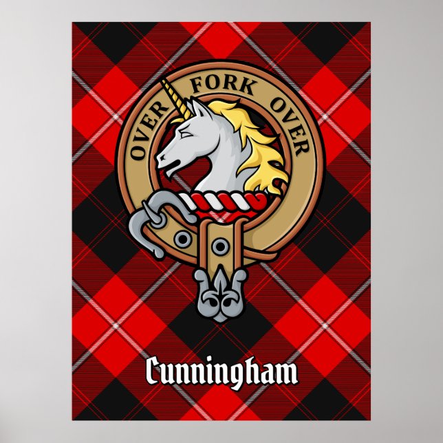 Poster Clan Cunningham Crest sur Tartan (Devant)