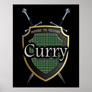 Poster Clan Currie Curry Tartan Shield & Swords Imprimer