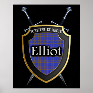 Poster Clan Elliot Tartan Scottish Shield & Swords