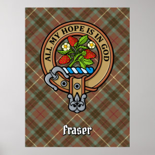 Poster Clan Fraser Crest sur la chasse Tartan Patiné