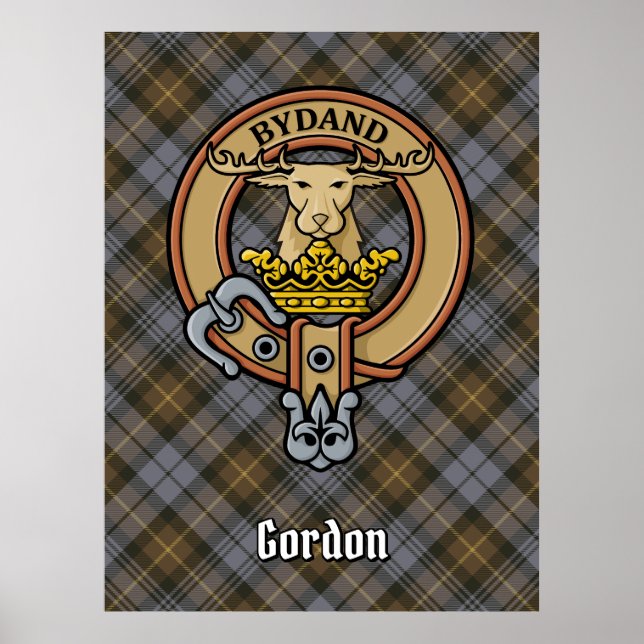 Poster Clan Gordon Crest sur Tartan Patiné (Devant)