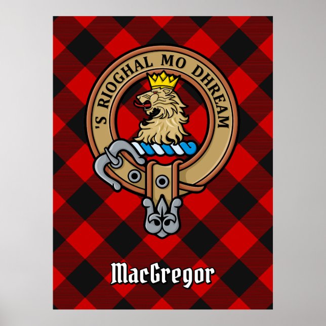 Poster Clan Gregor Crest sur Rob Roy Tartan (Devant)
