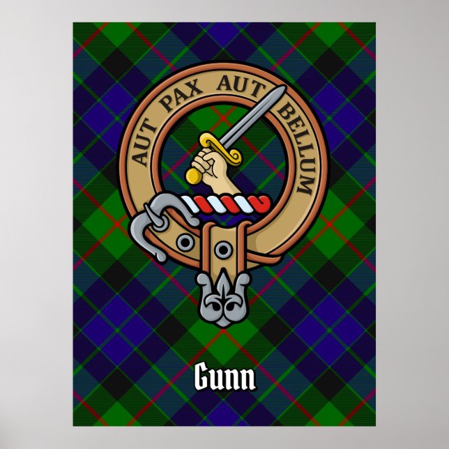 Poster Clan Gunn Crest sur Tartan (Devant)