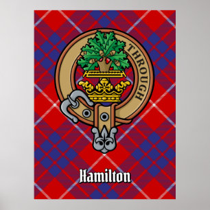 Poster Clan Hamilton Crest sur Red Tartan