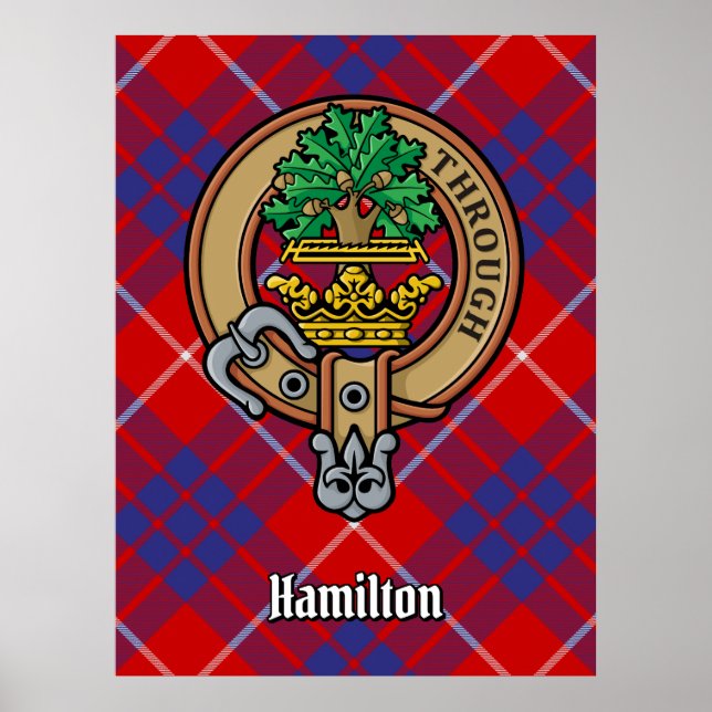 Poster Clan Hamilton Crest sur Red Tartan (Devant)