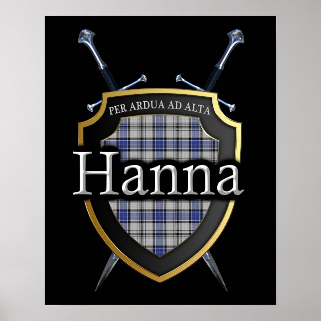 Poster Clan Hanna Hannay Tartan Shield & Swords Imprimer (Devant)