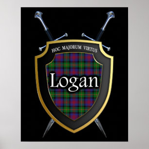 Poster Clan Logan Tartan Scottish Shield & Swords