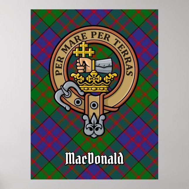 Poster Clan MacDonald Crest sur Tartan (Devant)