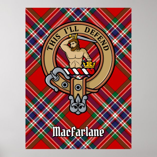 Poster Clan MacFarlane Crest sur Red Tartan (Devant)