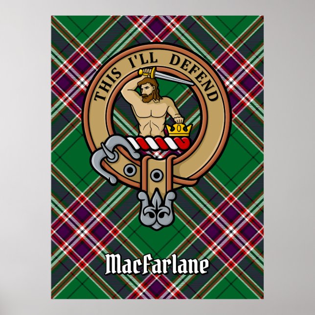 Poster Clan MacFarlane Crest sur Tartan de chasse moderne (Devant)