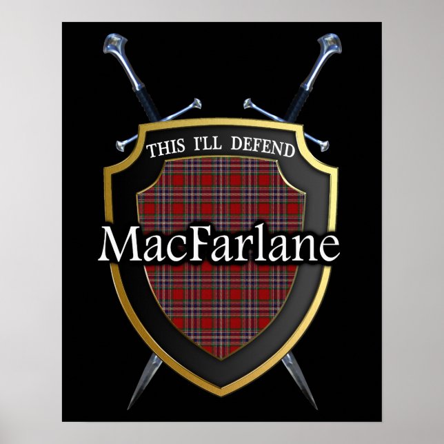 Poster Clan MacFarlane Tartan Scottish Shield & Swords (Devant)