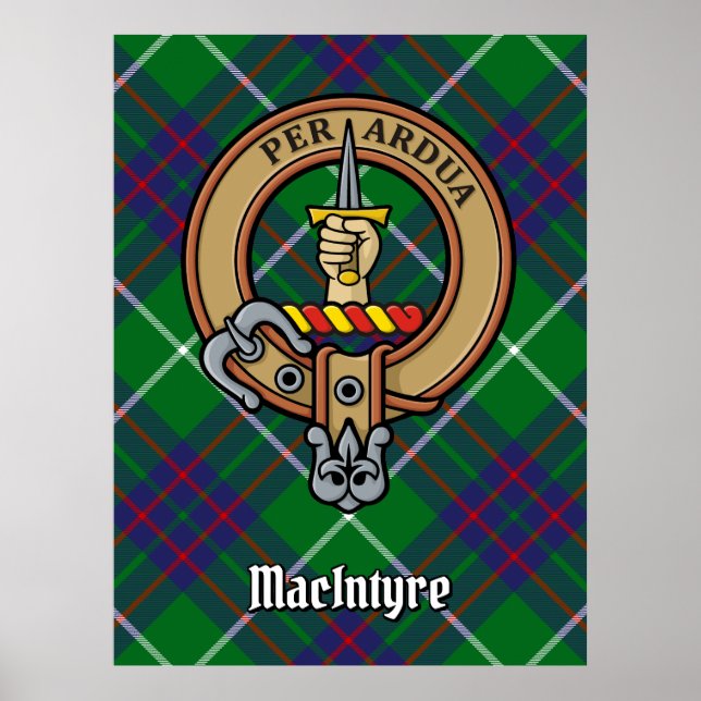Poster Clan MacIntyre Crest sur Tartan (Devant)