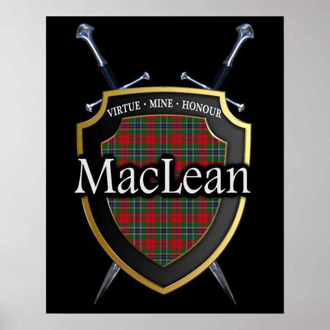 Poster Clan MacLean Tartan Scottish Shield & Swords (Devant)