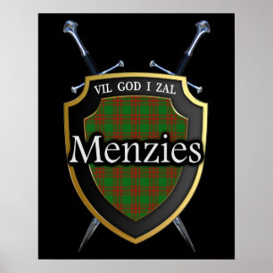 Poster Clan Menzies Tartan Scottish Shield & Swords